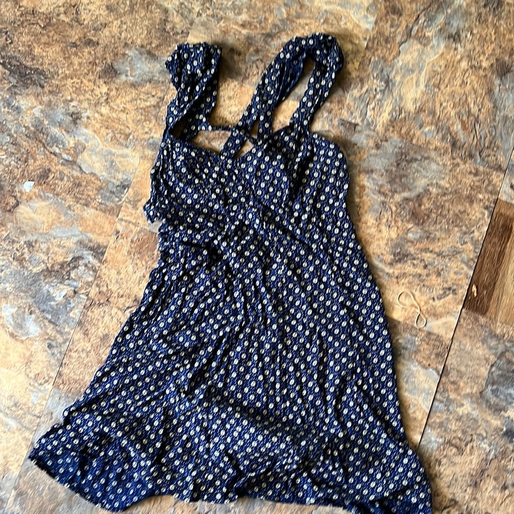 blue flower print free flowing dress